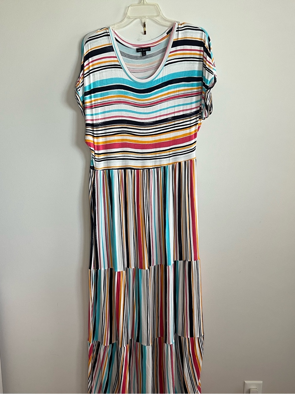 Lane Bryant Striped Maxi Dress in White, Teal & Pink